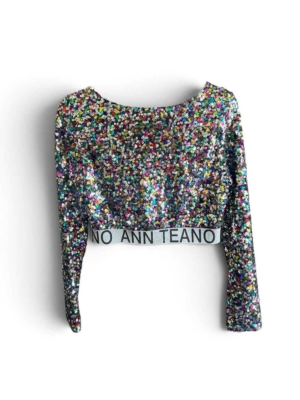 Salvatore Ferragamo Multicolor Sequin Long-Sleeve Crop Top
